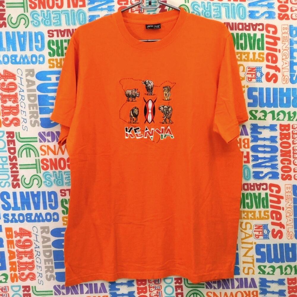 Airborne Kenya T Shirt Size XL Orange Embroidered Animals